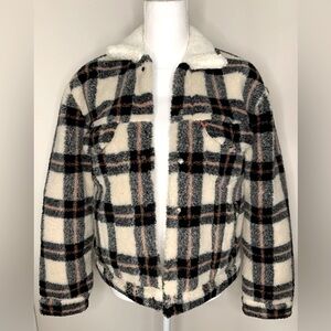 NWT Levi Strauss Plaid Sherpa Jacket Coat Western Plush Women Small